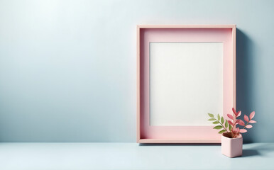 pinktotally  empty frame over a light blue backdrop and big copy space 