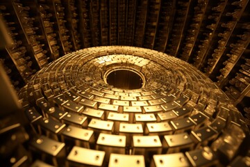 An imaginative representation of a generic gold reserve vault with stacks of gold bars. Generative AI