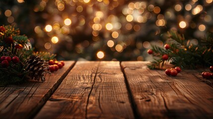 Festive Wooden Table Setting for Holiday Product Display Generative AI
