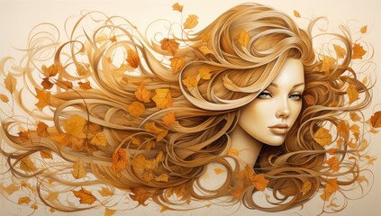 Golden Goddess: Elegant Woman with Gilded Hair Amidst a Shower of Petals, Beauty and Fantasy Combined