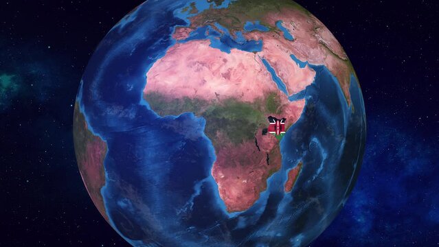 Kenya: Earth 3D Animation with 4K Zoom and Country Flag Showcase, Highlighting Maasai Mara Wildlife