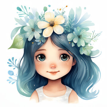 A watercolor illustration of  flower-themed doodly font, adorned with a small, hand-drawn cute tropical flower, smaller than the letter itself. The tropical flower.