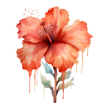 A watercolor illustration of  flower-themed doodly font, adorned with a small, hand-drawn cute tropical flower, smaller than the letter itself. The tropical flower.