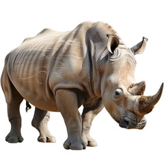 Obraz premium A robust rhinoceros with a powerful horn isolated on white background