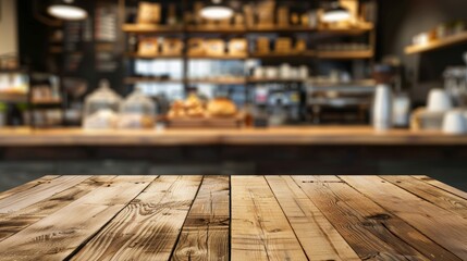 Rustic Wooden Table Top in Cozy Cafe Setting Generative AI