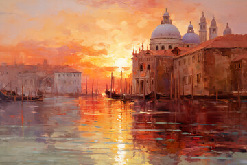 Fototapeta premium Illustration of the beautiful city of Venice. City of gondoliers, bridges, carnivals and love. Italy 
