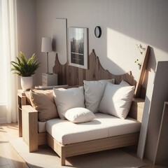 Inviting and chic living room design with a cozy sofa, sophisticated decorations, wooden elements, and plenty of natural light
