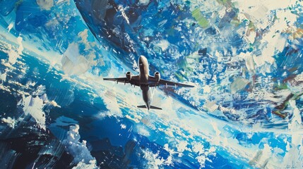Naklejka premium Art collage of traveling around the earth by airplane.