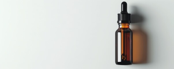 Minimalist amber dropper bottle isolated on a white canvas, emphasizing clean lines and simplicity for branding