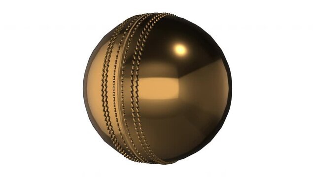 Gold Cricket ball 3d Rotation animation isolated on white background. 4k