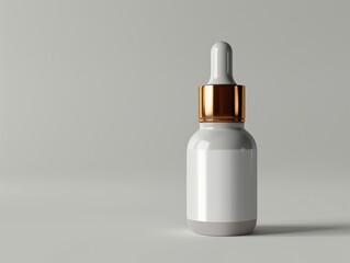 Simple and elegant serum dropper bottle isolated, with a focus on the cap and dropper mechanism, ideal for dermatological products