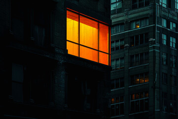 modern building in the night, dark with amber light