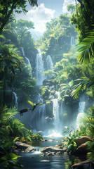 Majestic waterfall in the amazon jungle. Generative AI