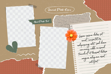 Hand drawn mood board of photos collage frame mockup background template