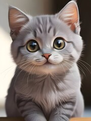Fototapeta premium Cute Grey Cat Animal Illustration Art