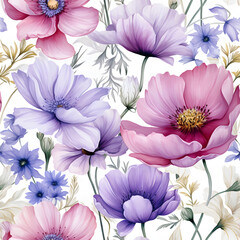 seamless watercolor arrangements with small flower. Botanical illustration colorful style.