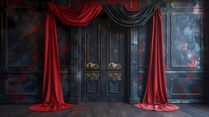 red velvet curtain with curtains