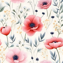 seamless watercolor arrangements with small flower. Botanical illustration colorful style.