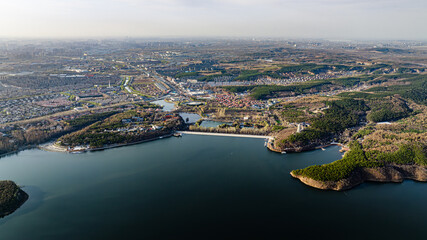 Fototapeta premium Spring scenery of Jingyuetan National Forest Park in Changchun, China 