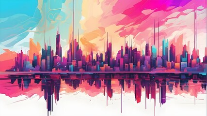 colorful abstract city background, digital glitch art, and artificial intelligence