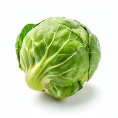 Obraz premium Photo of a single green cabbage on a white background.