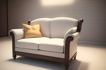Elegant white sofa with a chic yellow accent pillow showcased in a cozy, modern minimalist interior setting