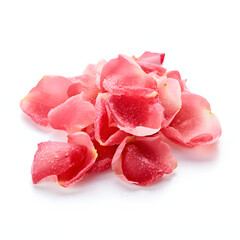 Candied rose petals - Rose petals coated in sugar syrup and dried, used as a garnish or confectionery decoration, single objects, white background for remove background.