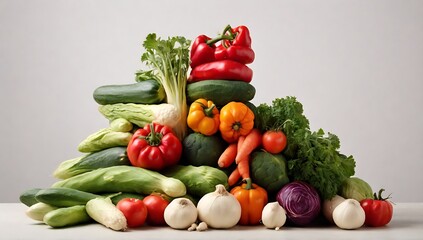 pile of vegetables isolated on gray background.