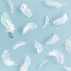 pattern Small white feathers on a blue background, generated AI