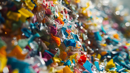 Obraz premium Bottle flake,PET bottle flake,Plastic bottle crushed,Small pieces of cut colorful plastic bottles
