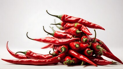 pile of red chili peppers, isolated on white background