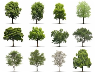 Group trees isolated on white background.