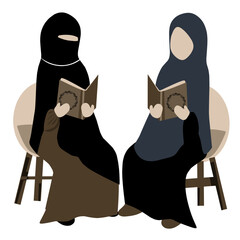 Muslim female friends reading books