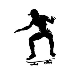 Skateboarding, isolated vector silhouette of male skateboarder,