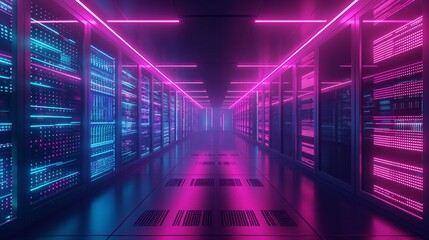 Fototapeta premium A Data Center Room Is Filled With Rows Of Servers.