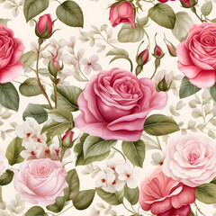 seamless watercolor arrangements with beautiful rose flower. Botanical illustration colorful style.