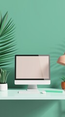 A Vertical Image Of A Desktop Computer And A Keyboard On A Working Desk. 