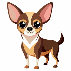 A brown and white chihuahua dog standing on a white background