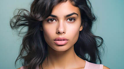 Fototapeta premium Natural beauty captured in a close-up of a woman with enchanting features.