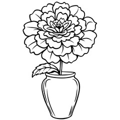 Marigold Flower outline illustration coloring book page design, Marigold Flower Bouquet black and white line art drawing coloring book pages for children and adults
