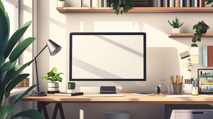 A Desktop Computer In A Modern Home Office. 