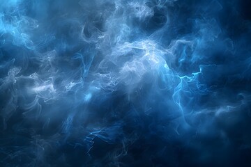 A close up of a blue smoke cloud with a black background