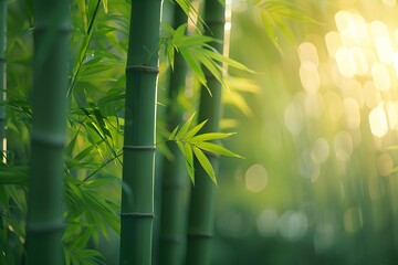 A close up of a bamboo tree with green leaves in the sunlight