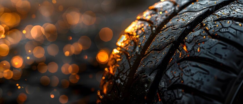 Close-up of wet tire with water drops