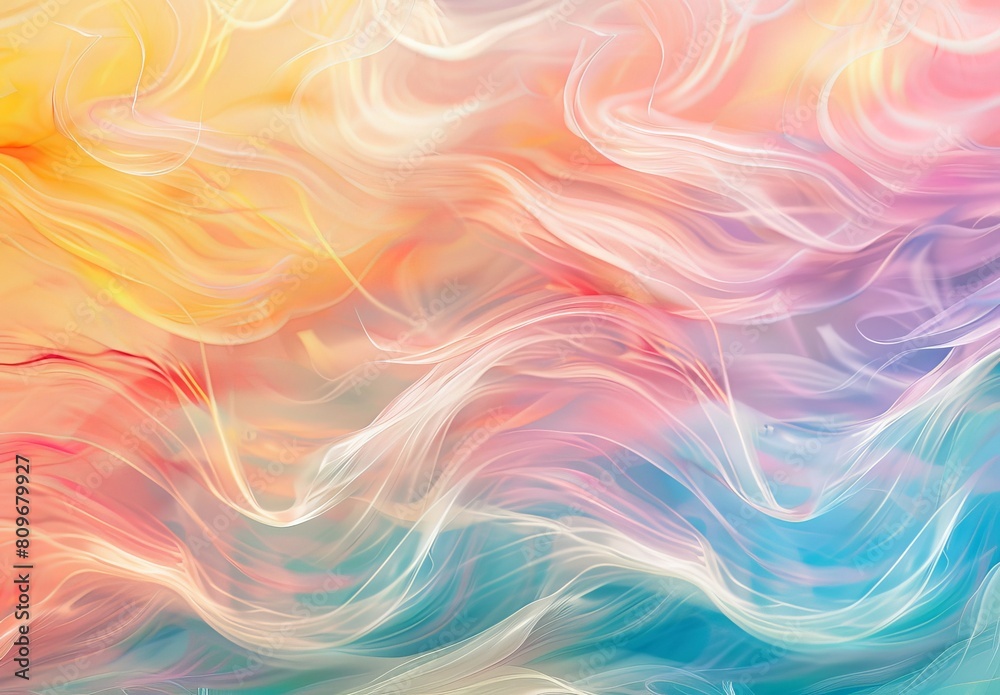 Sticker Digitally created texture with a soft, smooth blend of pastel colors resembling smoke or clouds