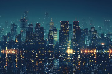 Obraz premium A close up of a city at night with a lot of lights