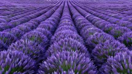 Naklejka premium Symphony of Lavender: Vibrant Rows in a Blooming Field