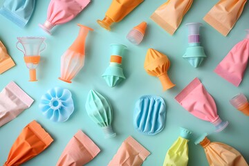 Close up of assorted colorful paper items