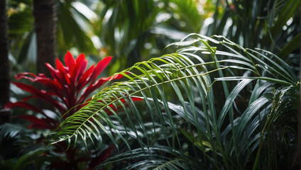 Ruby and Platinum Leafy Paradise, Monstera, Palm, Fern, Beach Escape