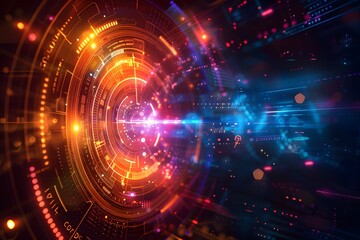 Fototapeta premium Futuristic digital background with glowing circle and lights